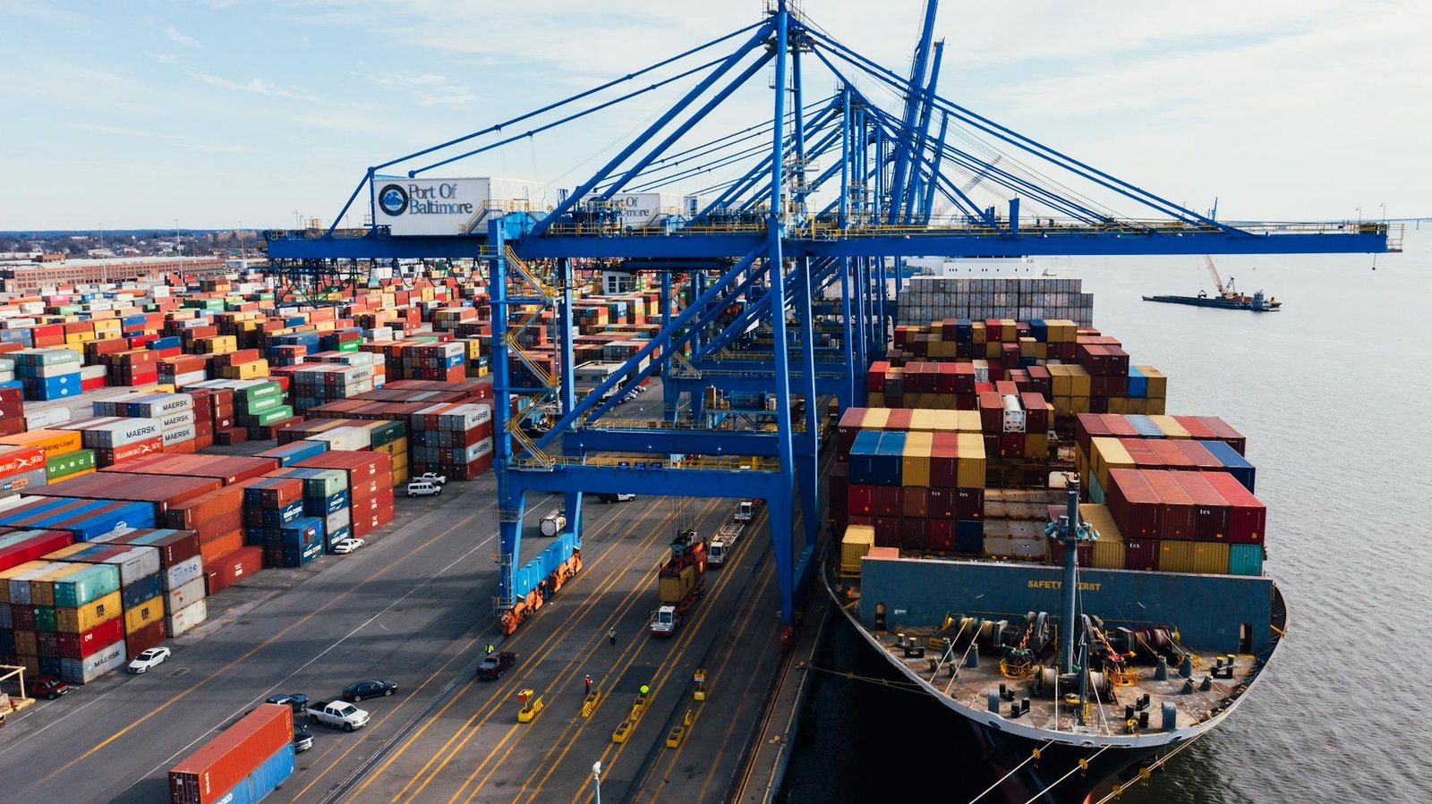 Container port with cargo operations and trade logistics